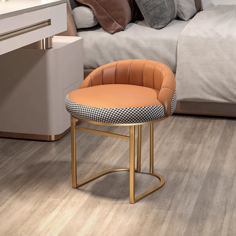 Contemporary Nordic Round Iron Faux Leather Vanity Stool Backrest Armless For Bedroom