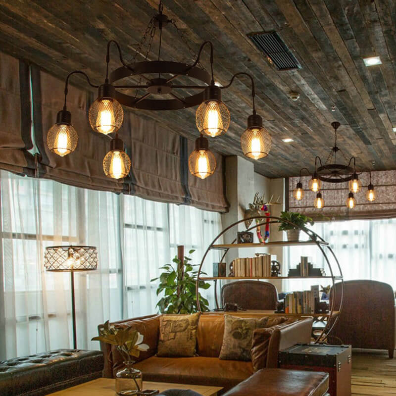 Traditional Colonial Round Mesh Iron 6/8/12 Light Chandelier For Living Room