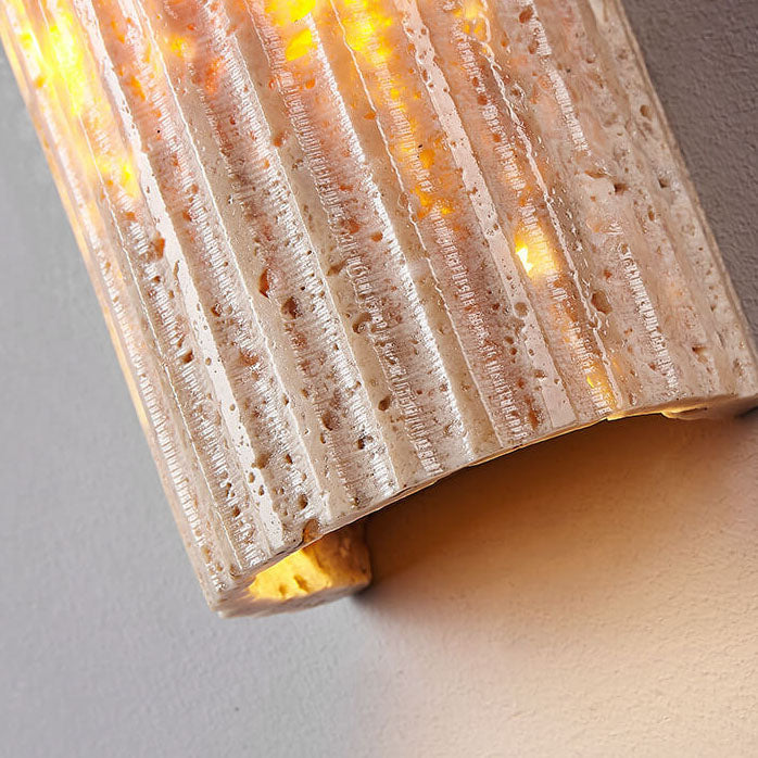 Japanese Wabi-sabi Yellow Travertine Half-Cylinder LED Wall Sconce Lamp