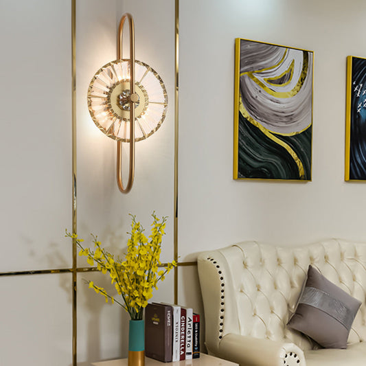 寝室用コンテンポラリースカンジナビアラウンドストライプアイアンクリスタル3ライトウォールスコンスランプ