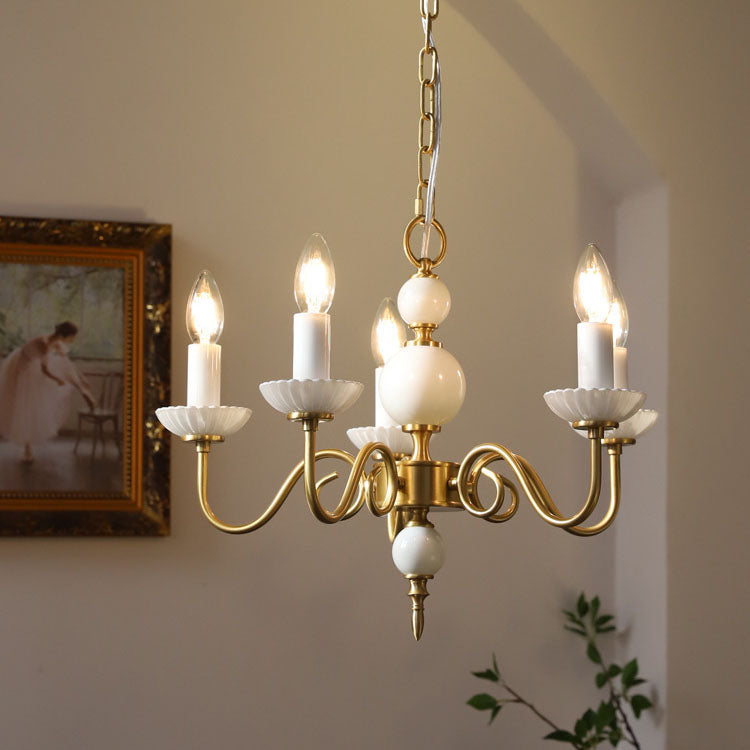 European Light Luxury 3/5-Light All Brass Glass Chandelier