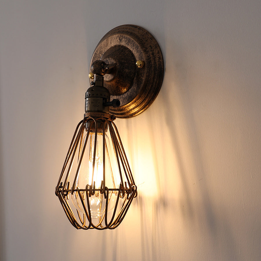 Traditional Vintage Cage Iron 1-Light Wall Sconce Lamp For Living Room