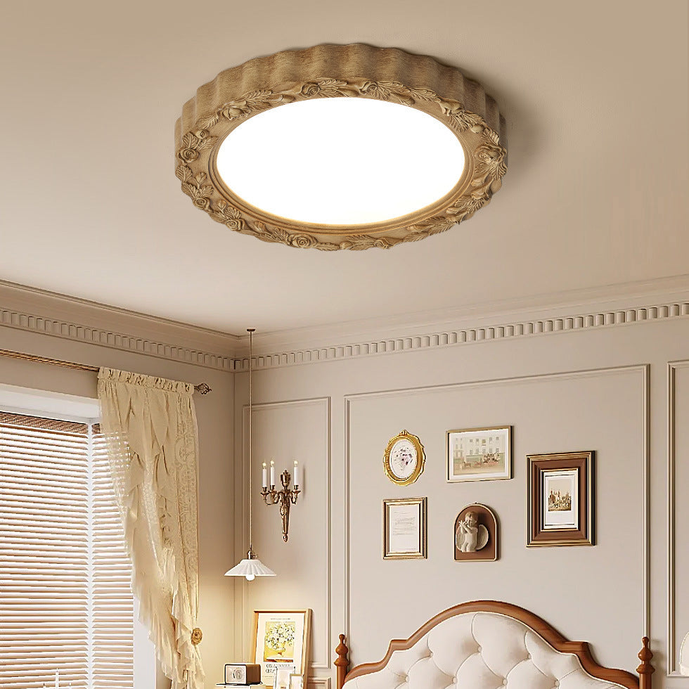 Traditional Vintage Round Petal Iron Resin Acrylic LED Flush Mount Ceiling Light For Bedroom