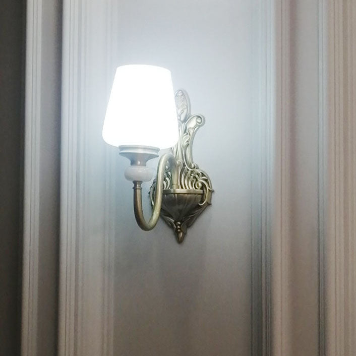 European Luxury Jade Glass Brass Cone Cup Shade 1/2 Light Wall Sconce Lamp