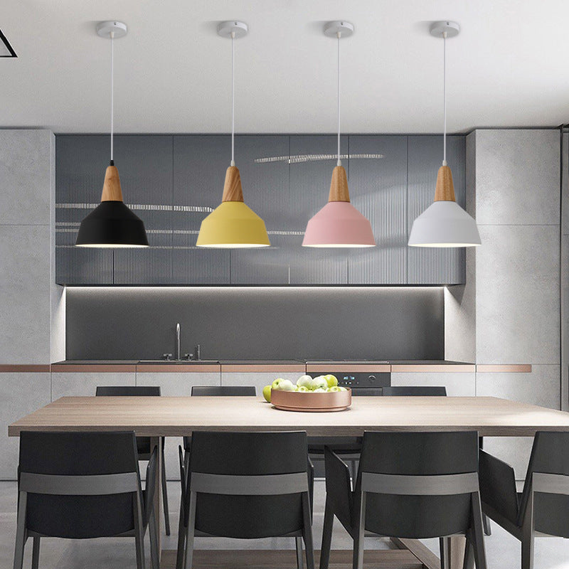 Nordic Minimalist Macaron Solid Color Aluminum Wood 1-Light Pendant Light