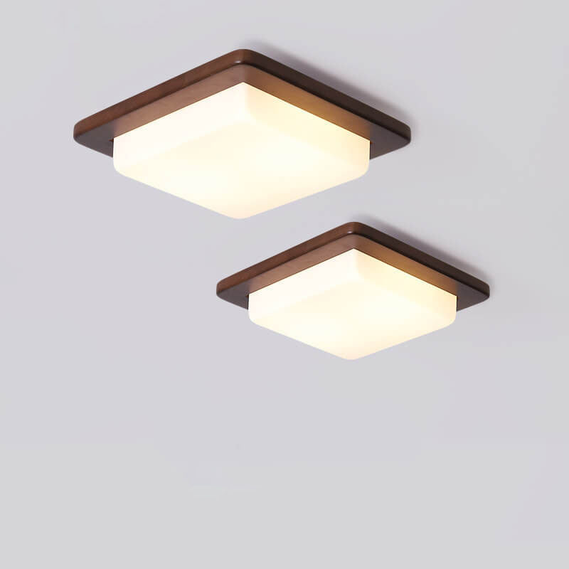 Modern Chinese Walnut Square LED Flush Mount Ceiling Light