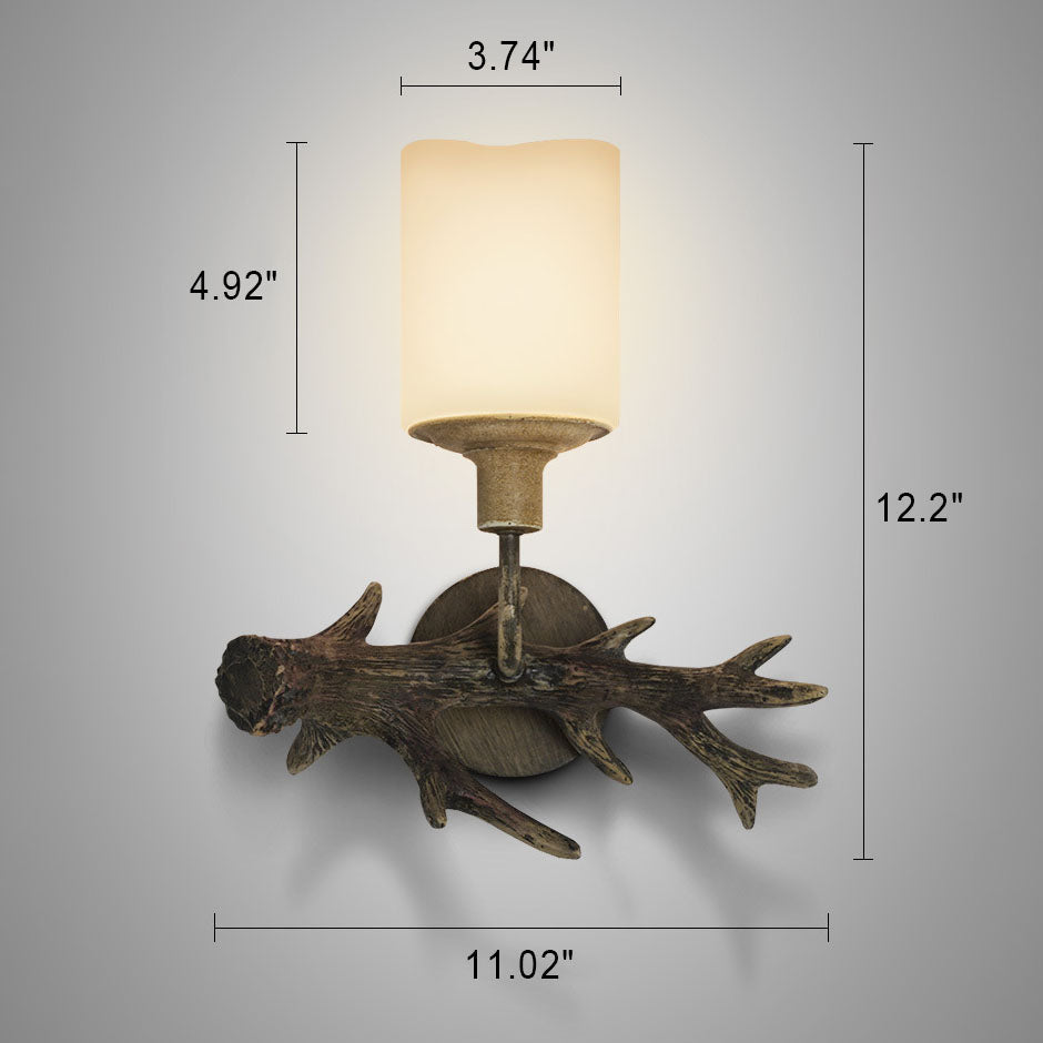 Industrial Vintage Antler Resin Glass Cylinder 1-Light Wall Sconce Lamp