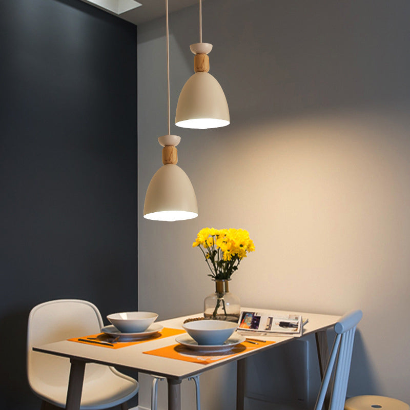 Modern Minimalist Round Cone Iron Wood 1/3 Light Island Light Chandelier For Dining Room