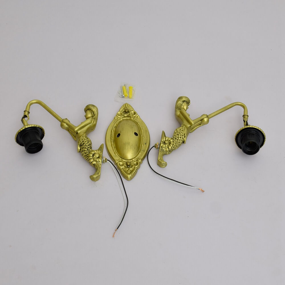 European Tiffany Mermaid Stained Glass 2-Light Wall Sconce Lamp