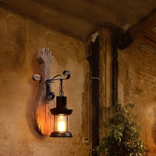مصباح حائطي خشبي تقليدي على شكل بيبا بمصباح واحد لغرفة الطعام