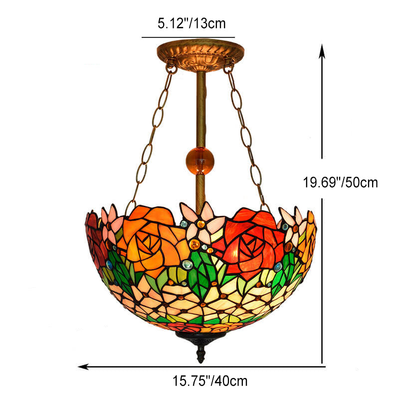 Tiffany Creative Stained Glass Rose 3-Light Pendant Light