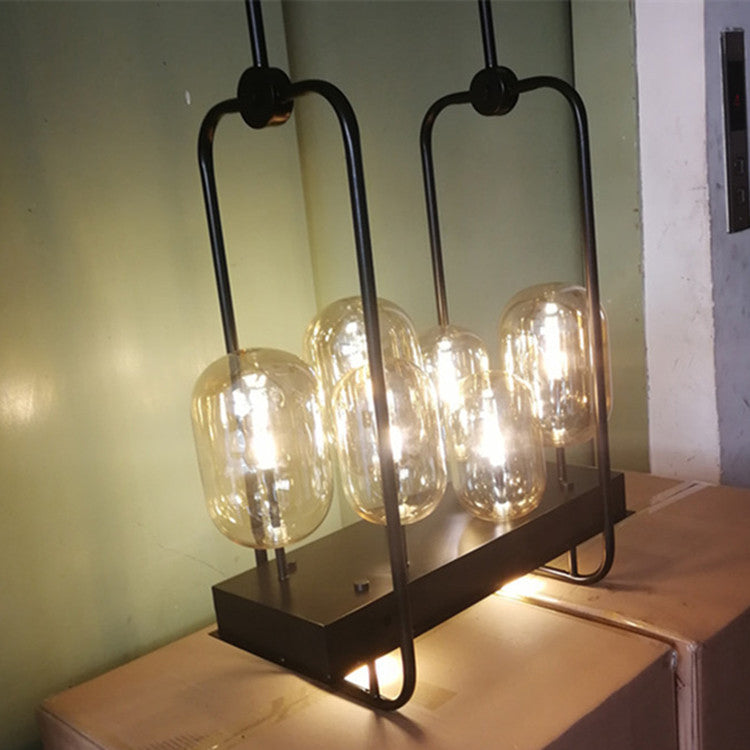 ثريا جزيرة LED بتصميم عصري إبداعي مستطيل الشكل من الحديد والزجاج بستة مصابيح لغرفة المعيشة