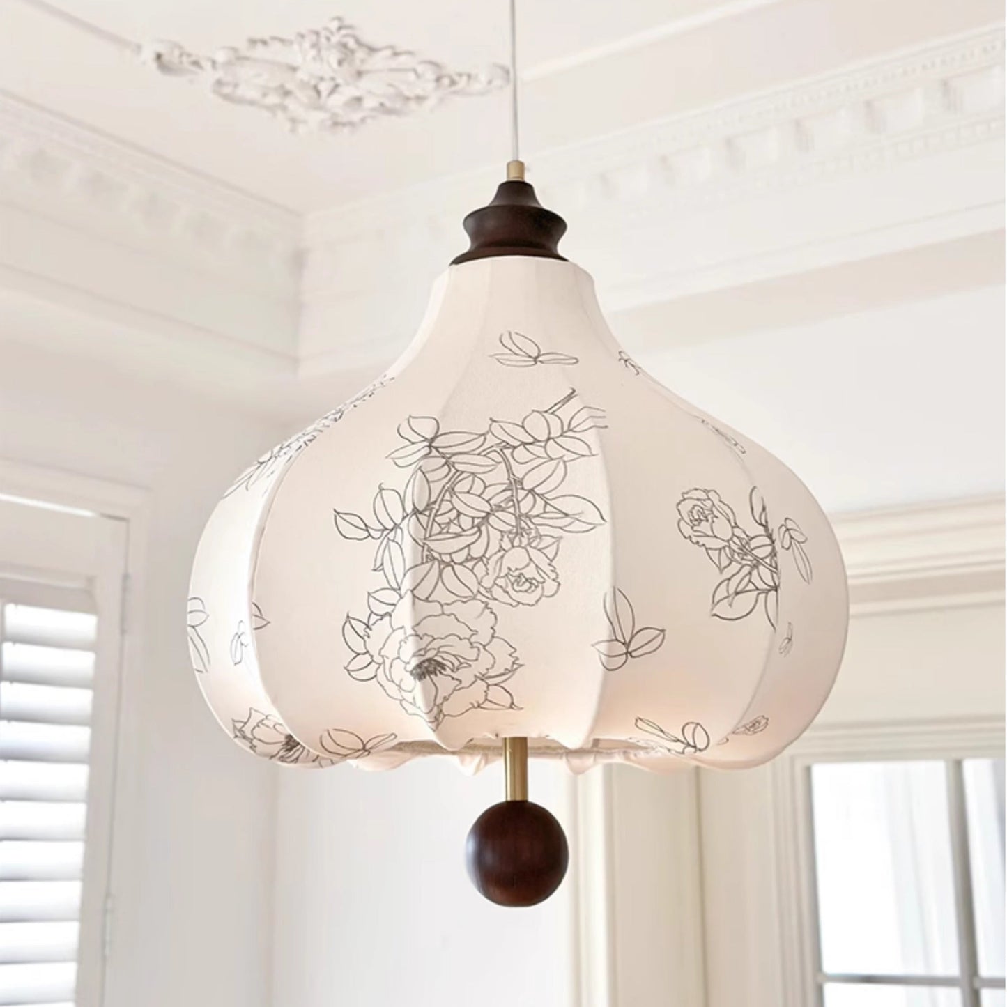 Traditional Vintage Chestnut Shaped Walnut Fabric Iron 1-Light Pendant Light For Bedroom