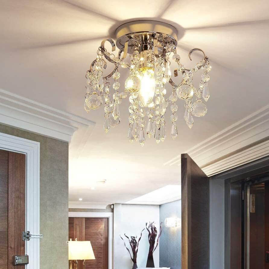 European Light Luxury Crystal Round 1/4 Light Semi-Flush Mount Ceiling Light