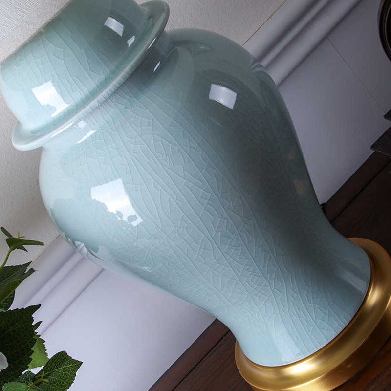 Traditional Chinese Fabric Shade Ceramic Vase Base 1-Light Table Lamp For Study