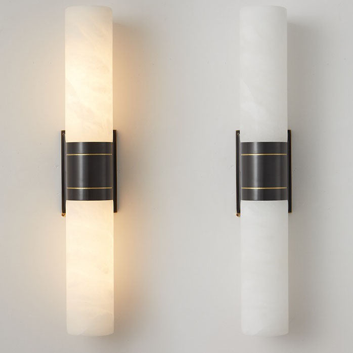 مصباح حائطي صيني تقليدي مصنوع من النحاس والرخام بالكامل، مزود بظل أسطواني، ومصباحين، لغرفة المعيشة