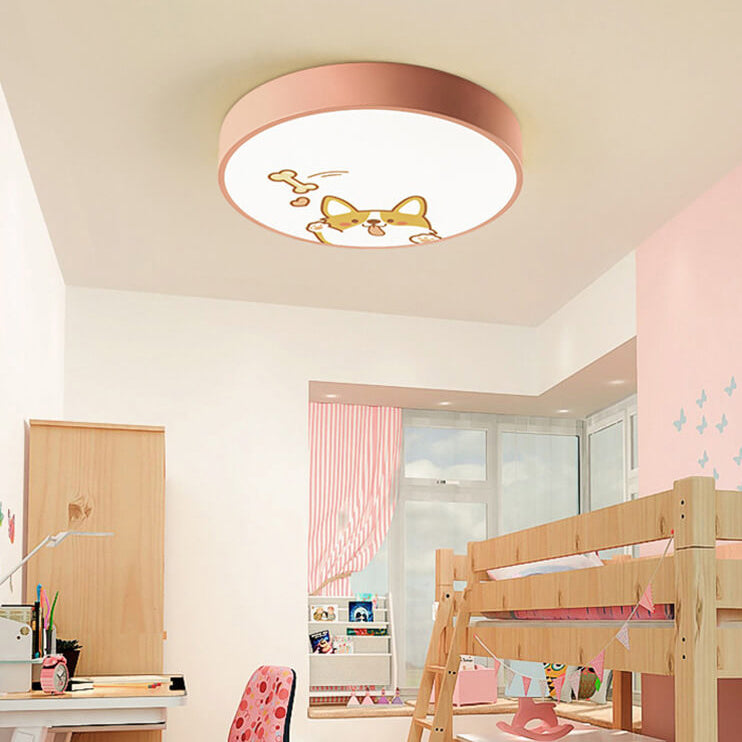 漫画風クリエイティブでカラフルな丸型子供用LEDフラッシュマウントシーリングライト