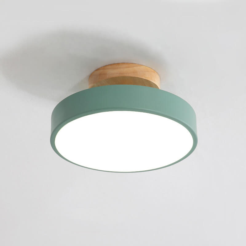 Nordic Wood Round Acrylic LED Semi-Flush Mount Ceiling Light