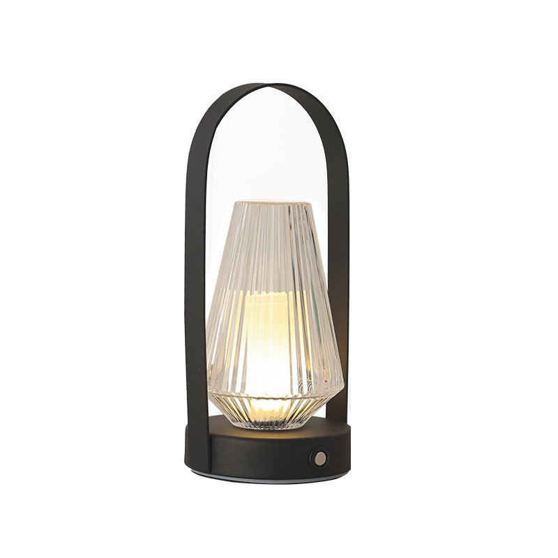 Contemporary Retro Iron Acrylic Elliptical Conic LED Hanging Rechargeable Table Lamp For Bedside