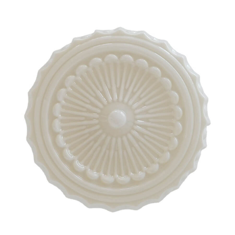 French Vintage White Jade Glass Stripes Round Drum LED Semi-Flush Mount Ceiling Light