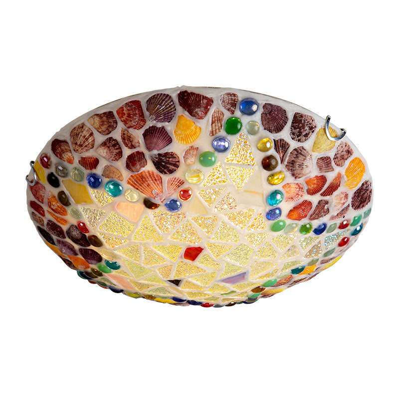 European Rustic Tiffany Hardware Glass Shell 1-Light Flush Mount Lighting