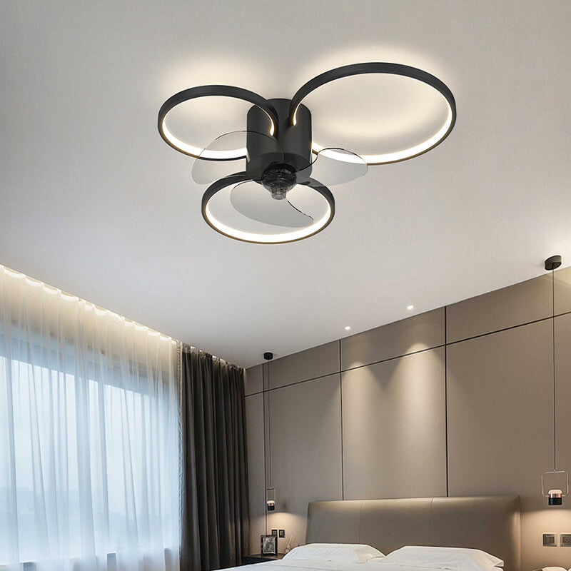 مروحة سقف LED بتصميم هندسي مربع دائري فاخر بإضاءة عصرية مثبتة على السقف