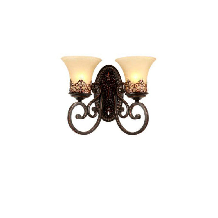 Traditional Vintage Round Glass Iron 1/2 Light Wall Sconce Lamp For Bedroom
