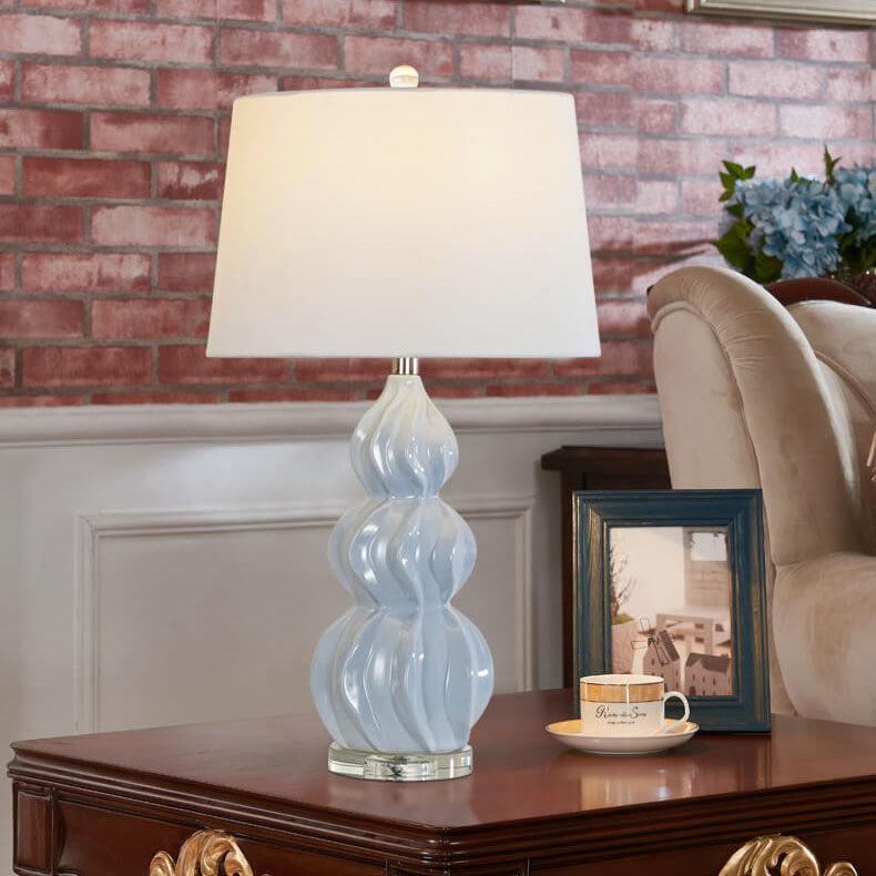 Modern Chinese Striped Gourd Ceramic Fabric 1-Light Table Lamp