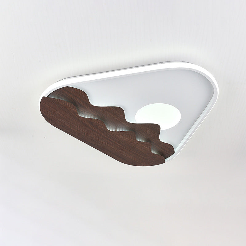 Modern Minimalist Landscape Triangle Wood Acrylic LED Flush Mount Lighting