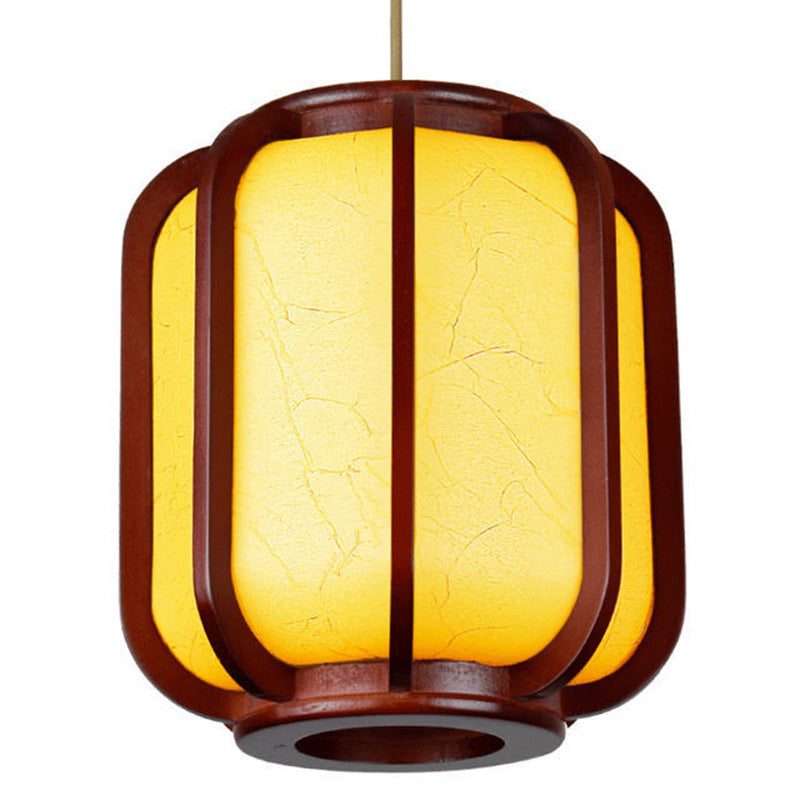 Modern Chinese Faux Sheepskin Wooden Lantern 1-Light Pendant Light