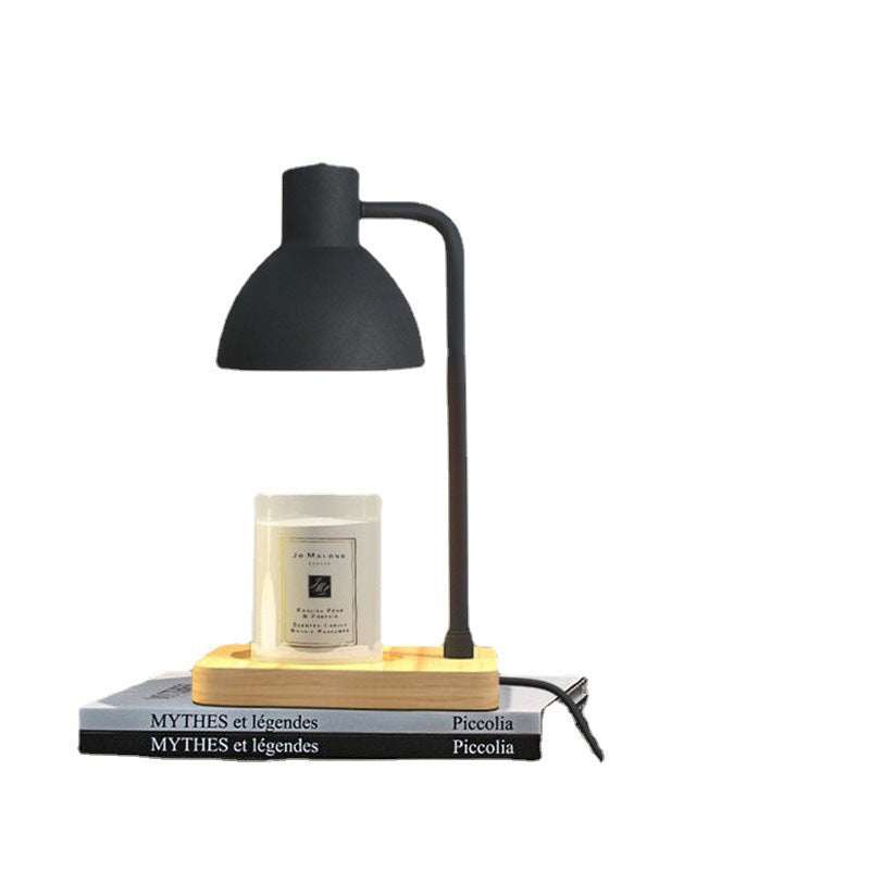 Contemporary Scandinavian Dome Shade Square Wood Base 1-Light Melting Wax Table Lamp For Bedroom