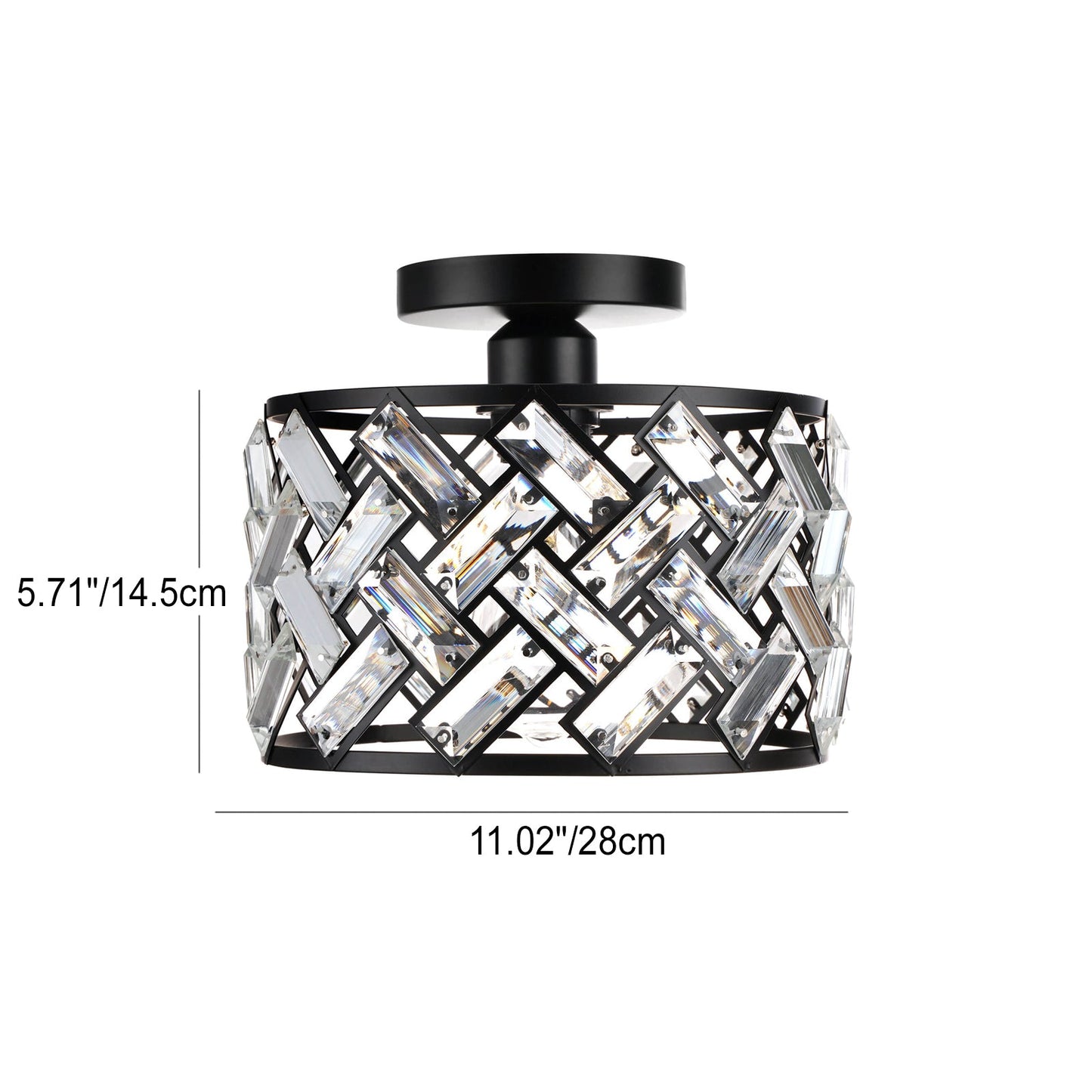 Modern Minimalist Round Metal Crystal 1-Light Semi-Flush Mount Ceiling Light For Living Room