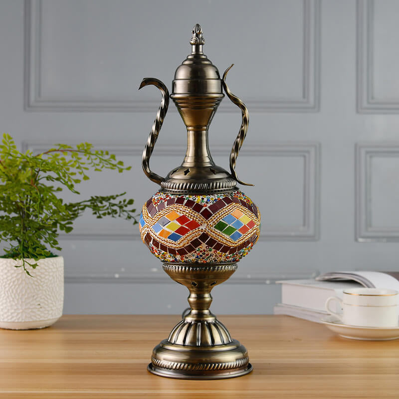 Turkish Vintage Handmade Glass Coffee Pot Design 1-Light Table Lamp