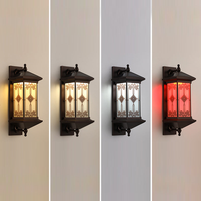 Traditional Chinese Aluminum Square Chinese Knot Pattern LED Waterproof Solar Wall Sconce Lamp For Outdoor Patio