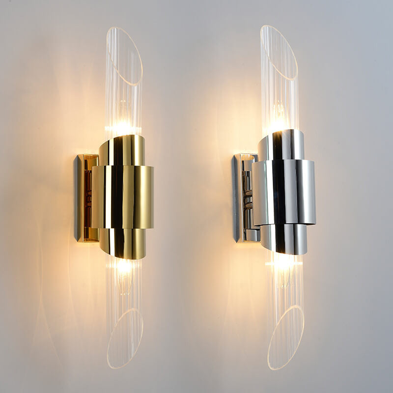 Modern Luxury Stainless Steel Glass Column 2-Light Wall Sconce Lamp