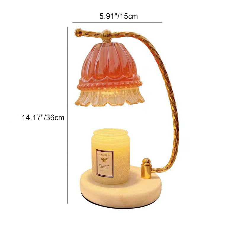 Contemporary Scandinavian Floral Metal Glass 1-Light Aroma Melt Wax Table Lamp For Bedroom