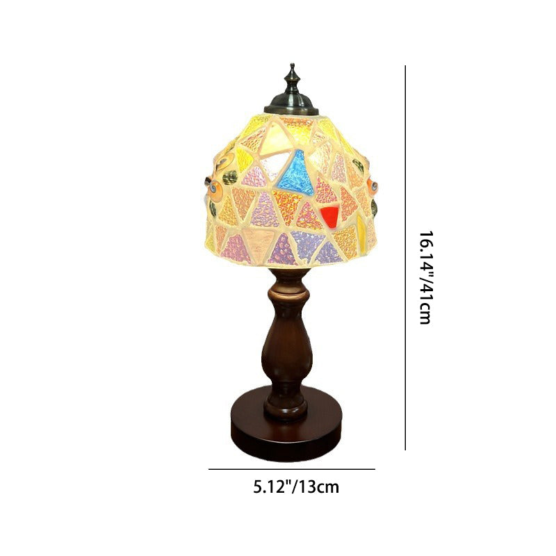 Traditional Vintage Wood Glass Hemispheroid Shell Lozenge 1-Light Table Lamp For Bedside