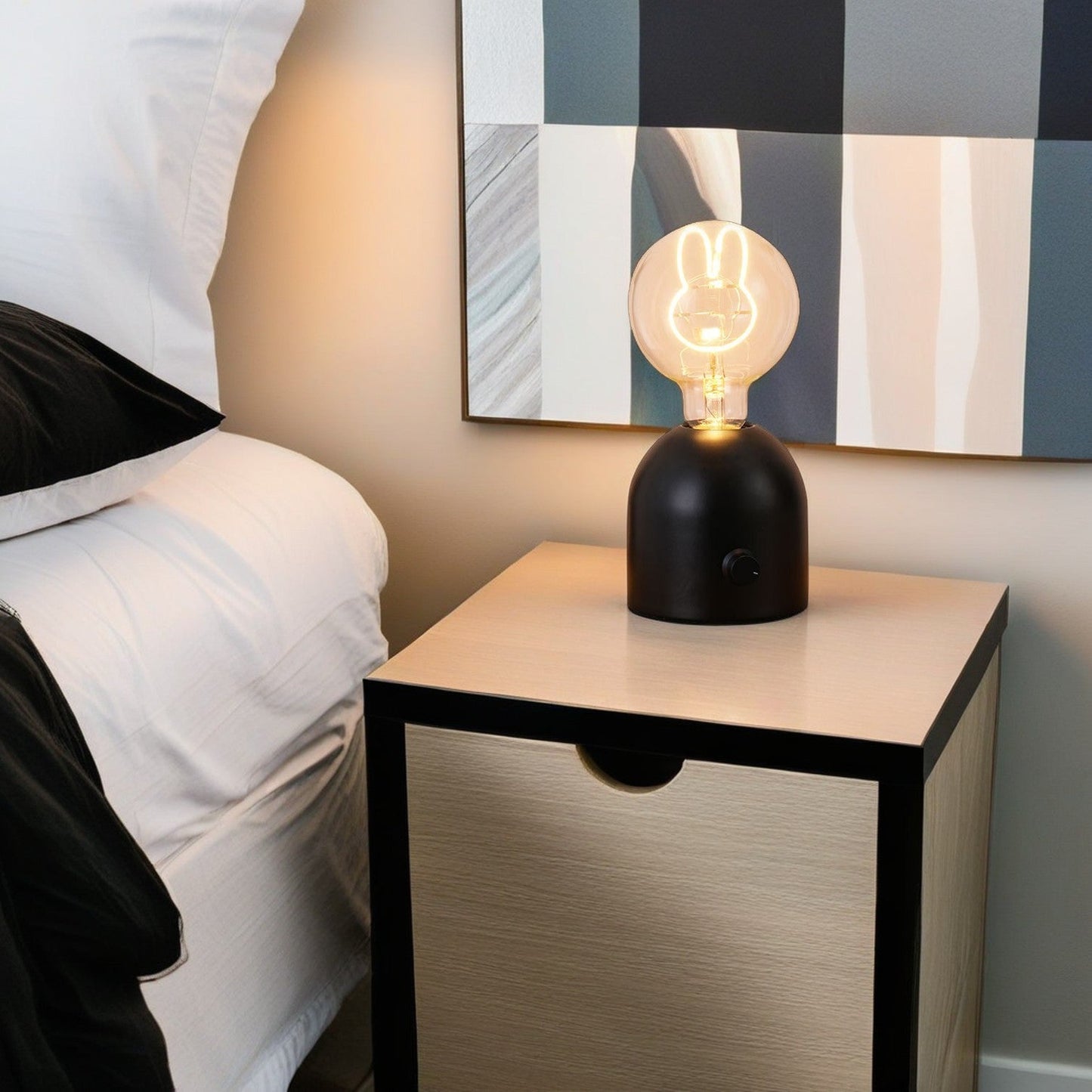 Modern Art Deco Round Glass Wood LED Table Lamp For Bedroom