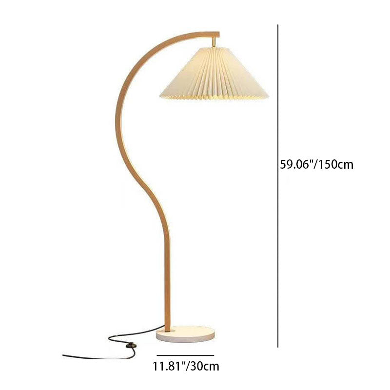Japanese Minimalist Pleated Fabric Curved Iron 1-Light Standing Floor Lamp