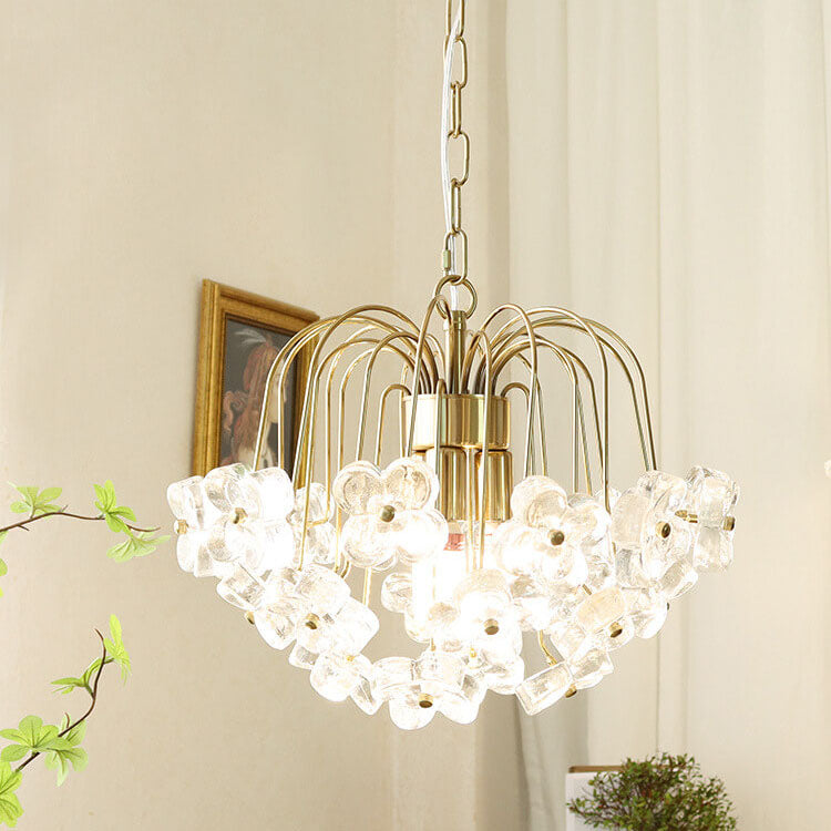 Vintage Four Leaf Flower Ice Glass 3/4 Light Chandelier