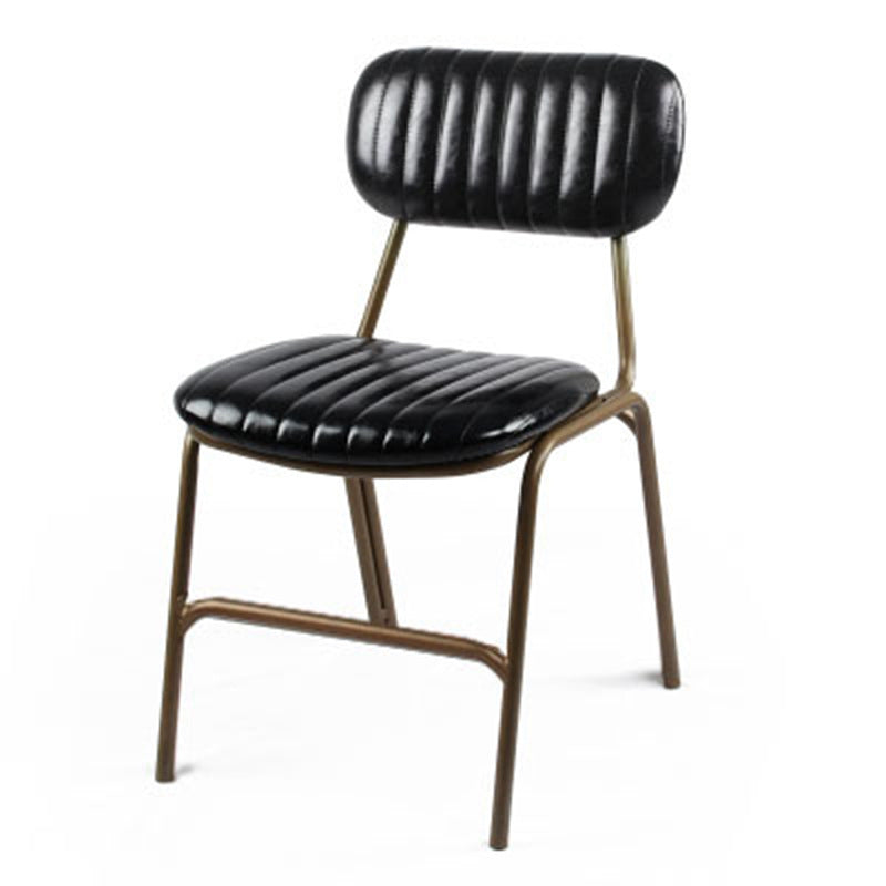 Contemporary Industrial PU Leather Iron Square Elliptical Stripe Dining Chair Backrest Footrest For Dining Room