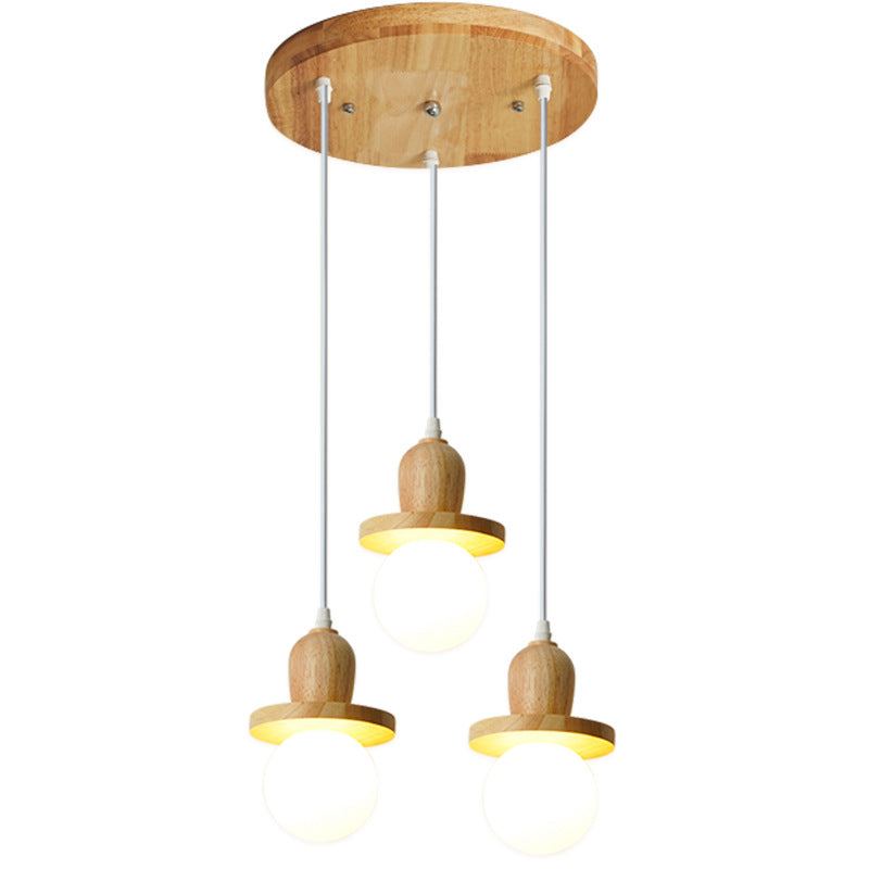 Traditional Japanese Wooden Linear Frame Globe Glass Shade 1/3/5-Light Island Light Chandelier For Living Room
