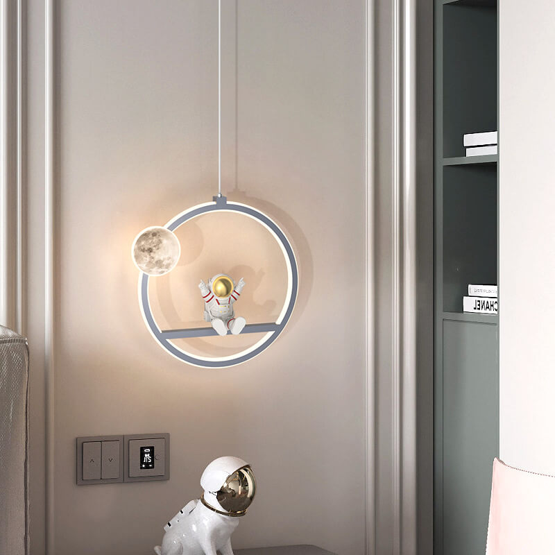 Nordic Cartoon Round Acrylic Astronaut LED Pendant Light
