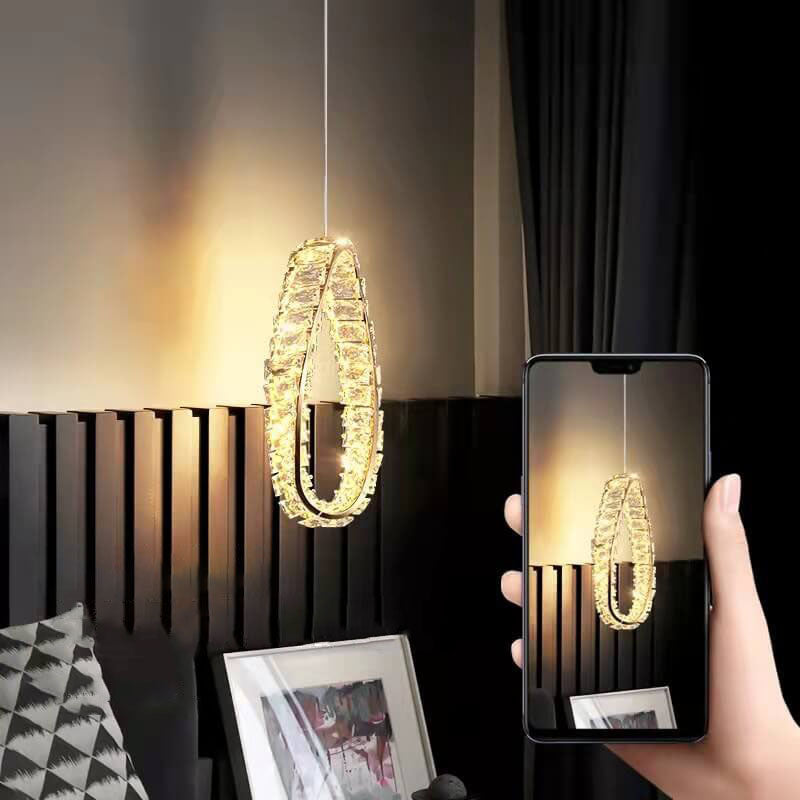 مصباح LED معلق بحلقة كريستالية فاخرة بتصميم عصري