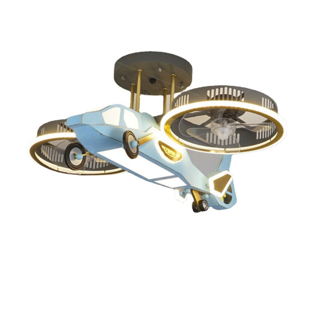 Contemporary Creative Hardware Kids Aircraft LED Downrods Ceiling Fan Light For Bedroom