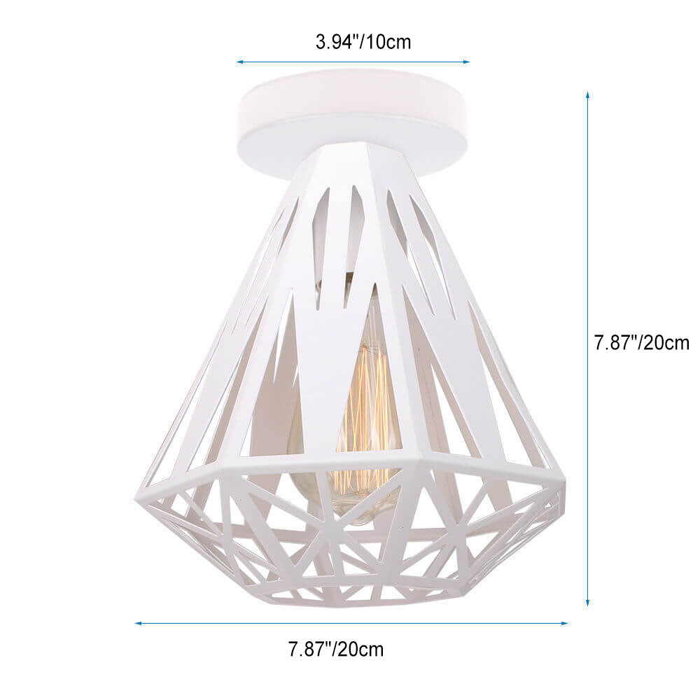 Industrial Simple Iron Diamond Cage 1-Light Semi-Flush Mount Ceiling Light