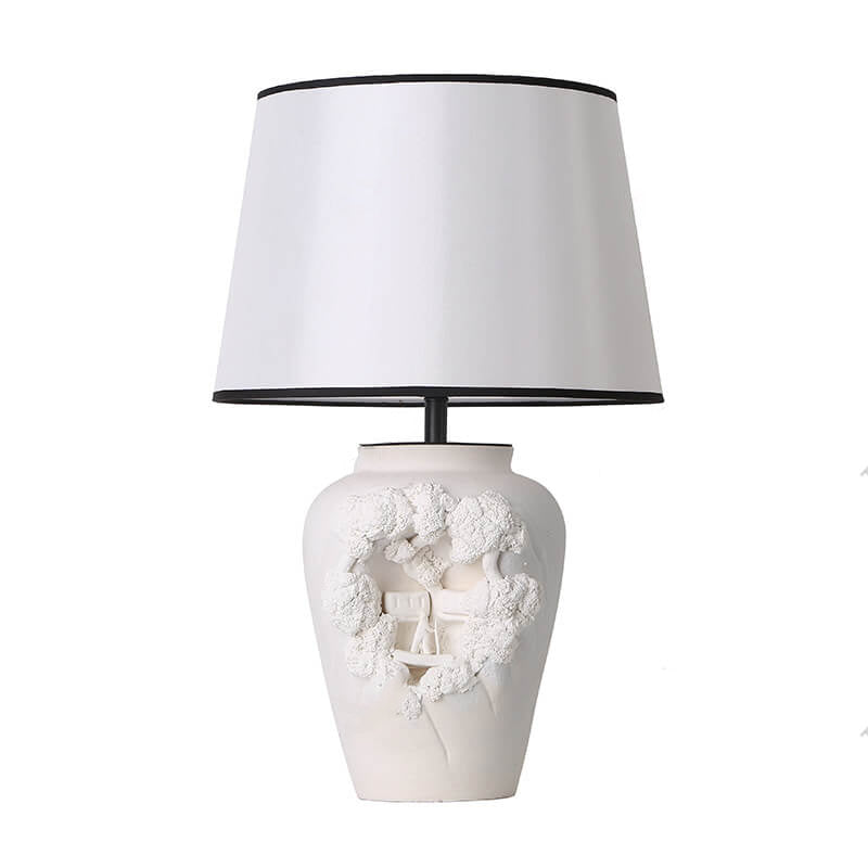 Modern Minimalist Carved Vase Base Ceramic Fabric 1-Light Table Lamp