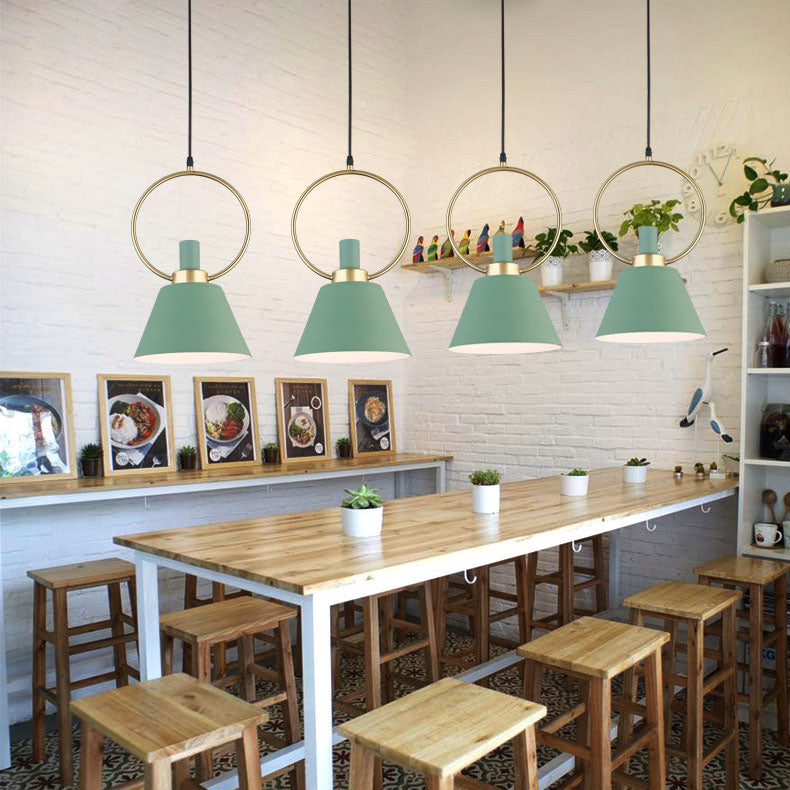 Contemporary Nordic Cone Shade Gold Ring 1-Light Pendant Light For Dining Room