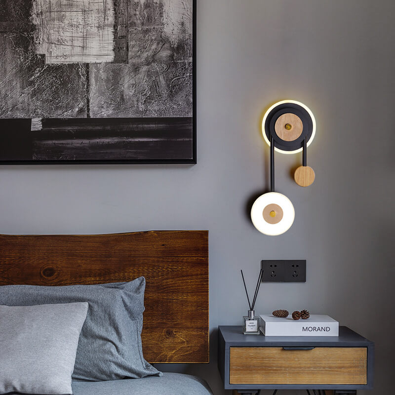 Nordic Creative Round Wood Acrylic Ring LED Wall Sconce Lamp