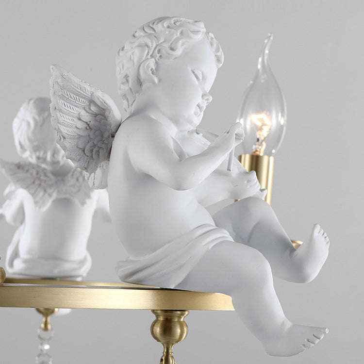 Traditional Vintage Angel Candle Crystal Round ABS Copper 3/6/8 Light Chandelier For Living Room